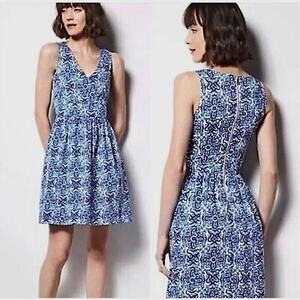 Milly for Design Nation Mosaic Print Sleeveless Cotton Mini Dress Blue White 12